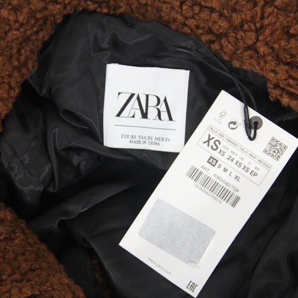 Zara Teddy Bear Coat XS NEW Women Brown Fuzzy Winter Jacket Faux Shearling - Picture 6 of 10